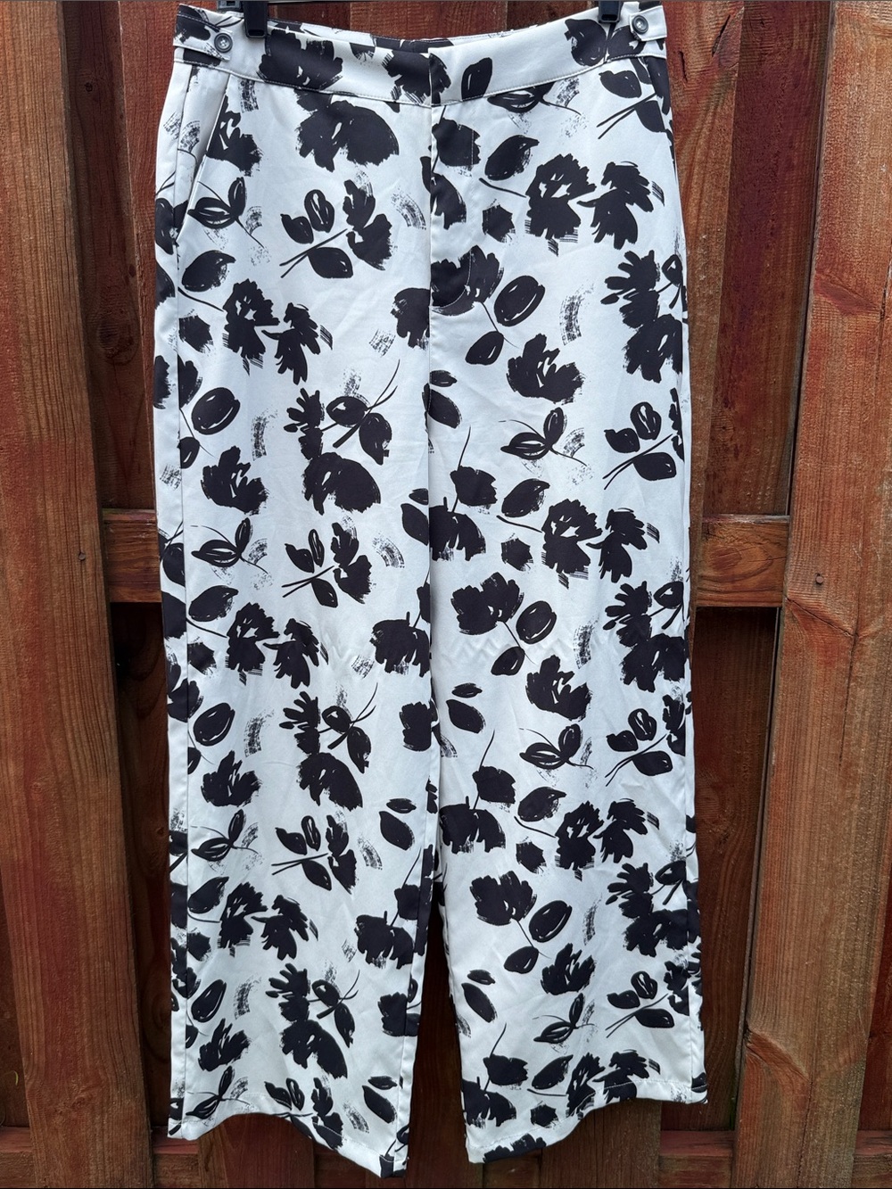 FDS Black & White Floral Wide-Leg Flowy Palazzo Pants Size 12